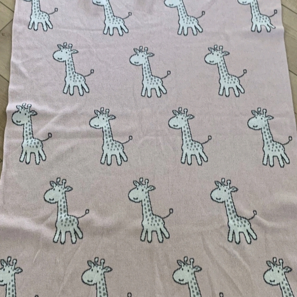 Giraffe Throw Blanket Frolics Kids Collection 100% Cotton Gray & Pink